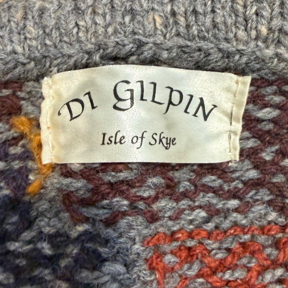 Di Gilpin Isle of Skye Hand Knit Wool Cardigan Sweater Geometric Intarsia M/L - Picture 3 of 8